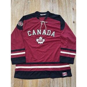 Vtg Teepee Sports Canada Hockey Jersey Mens XL Maroon Black Sewn Stitched Y2K